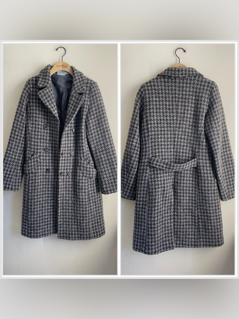 Laura Clement La Redoute Wool Blend Houndstooth Coat Sz 8 French Label